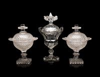 A Pair of English Cut Glass Footed Bowls and Covers