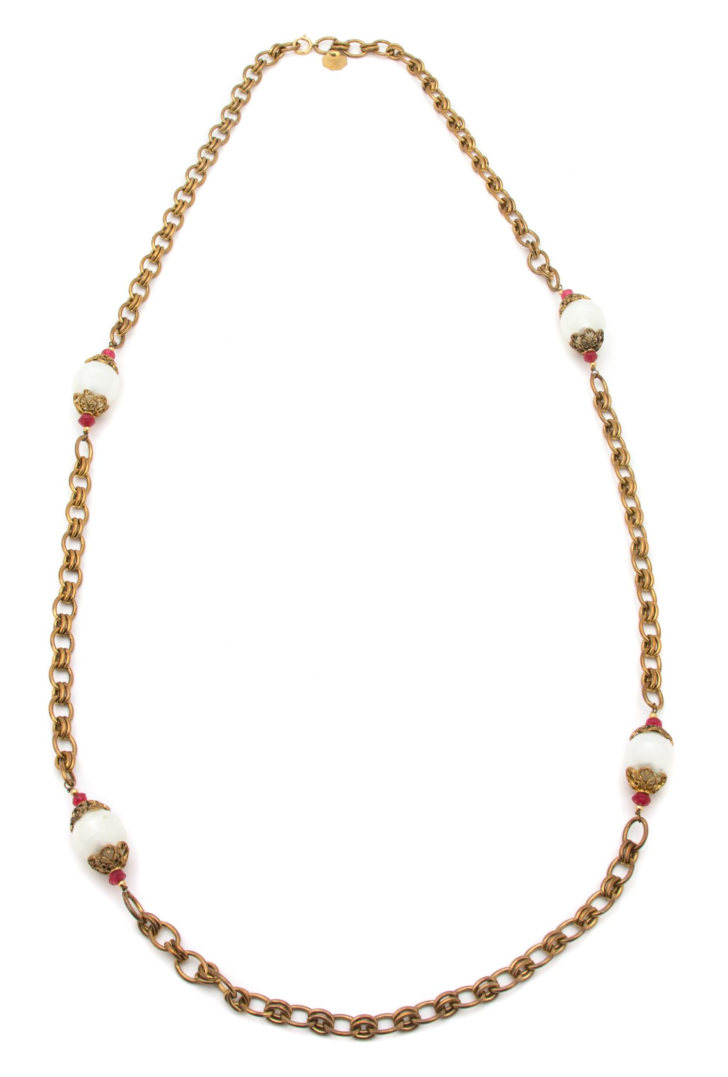 A Chanel Faux Pearl and Goldtone Necklace, 46" x .75".