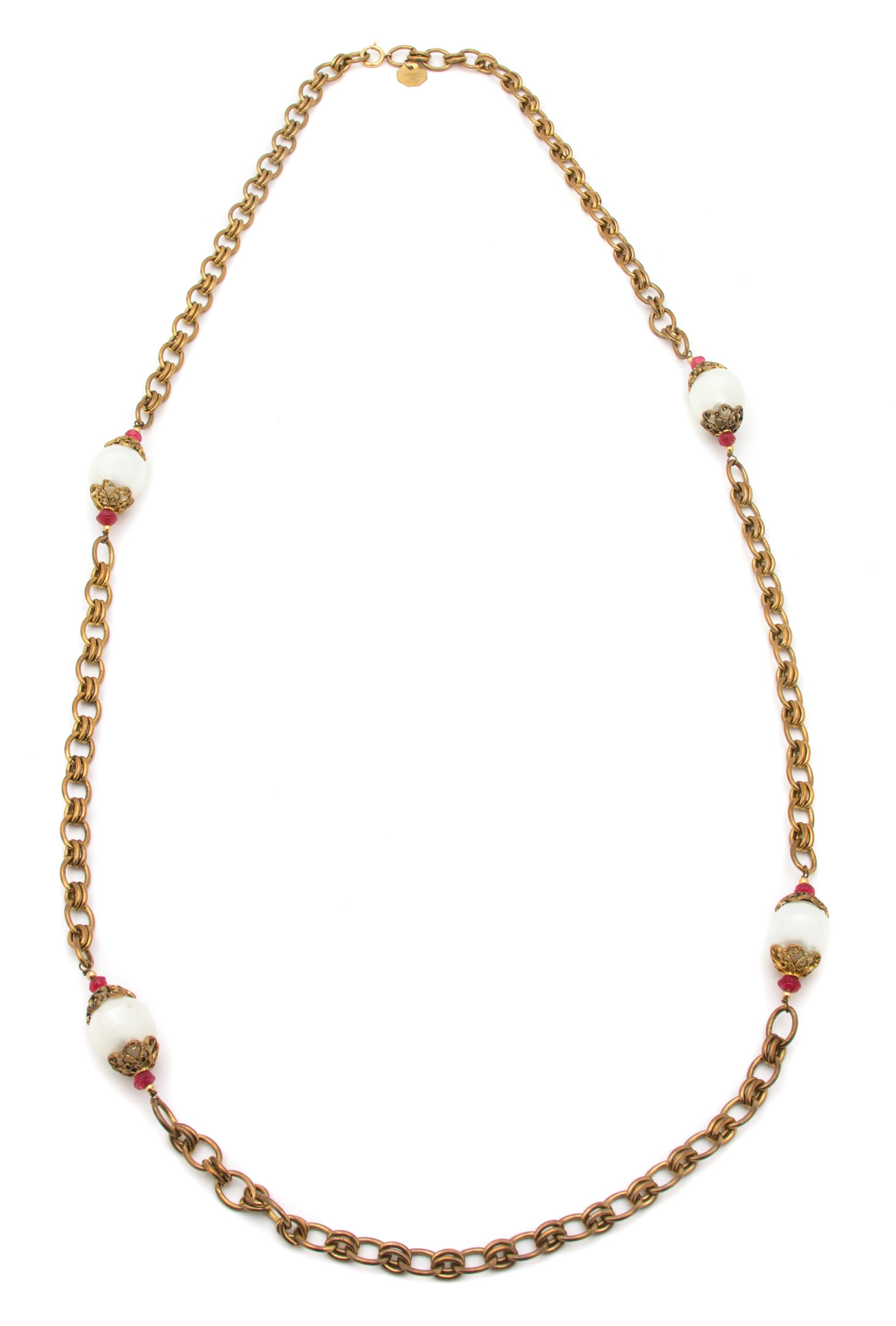 A Chanel Faux Pearl and Goldtone Necklace, 46" x .75".