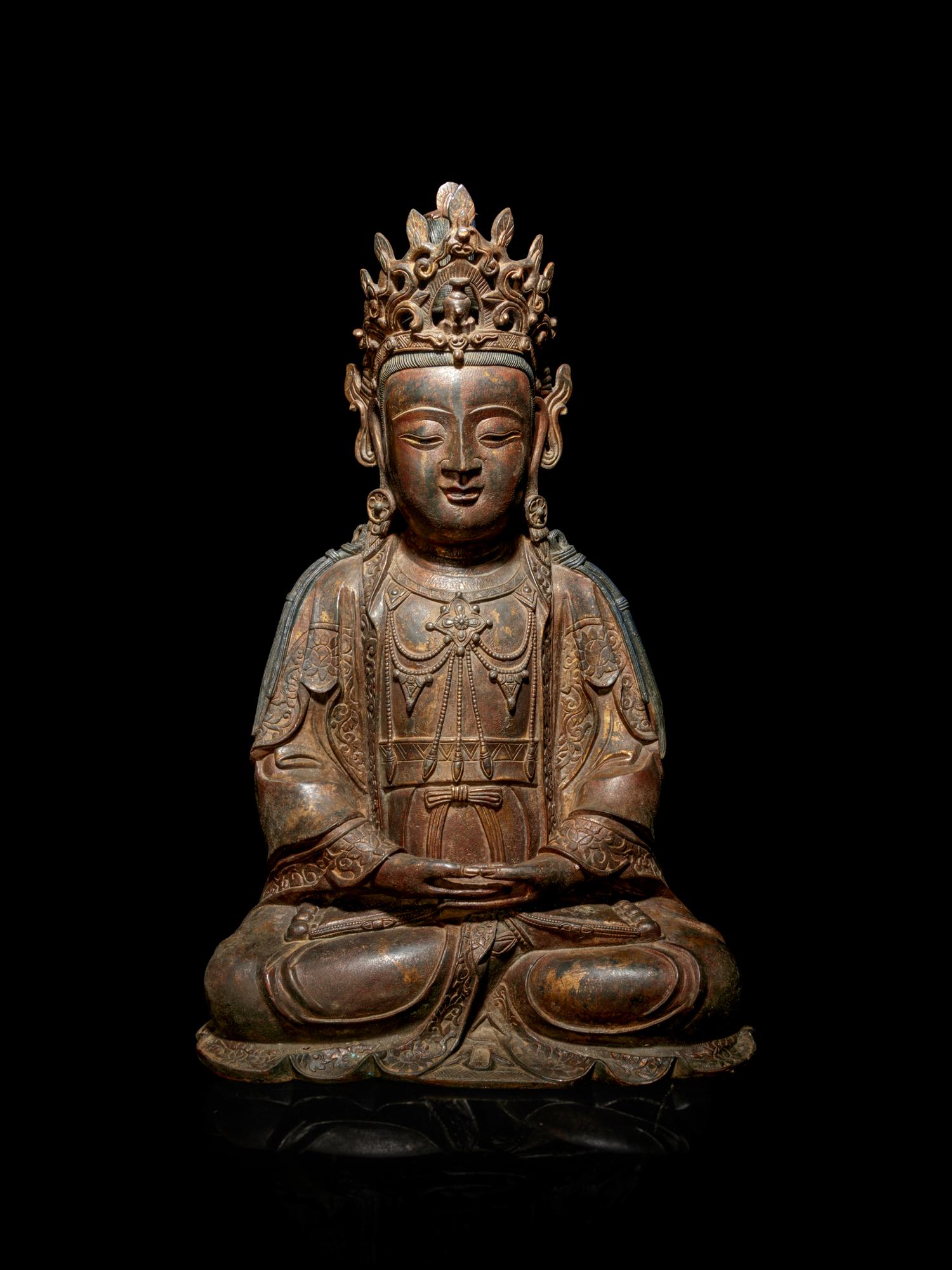 A Large Bronze Figure of Seated Guanyin