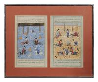 Two Persian Illustrated Manuscript Leaves