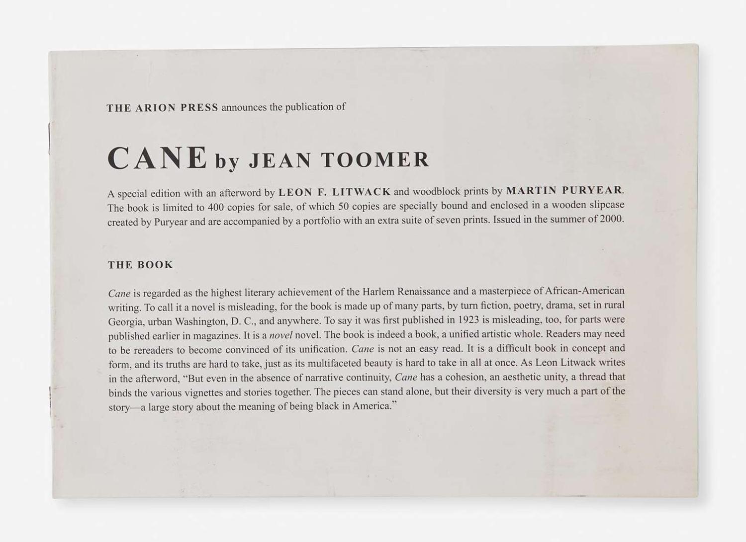 [Art] Toomer, Jean, and Martin Puryear: Cane