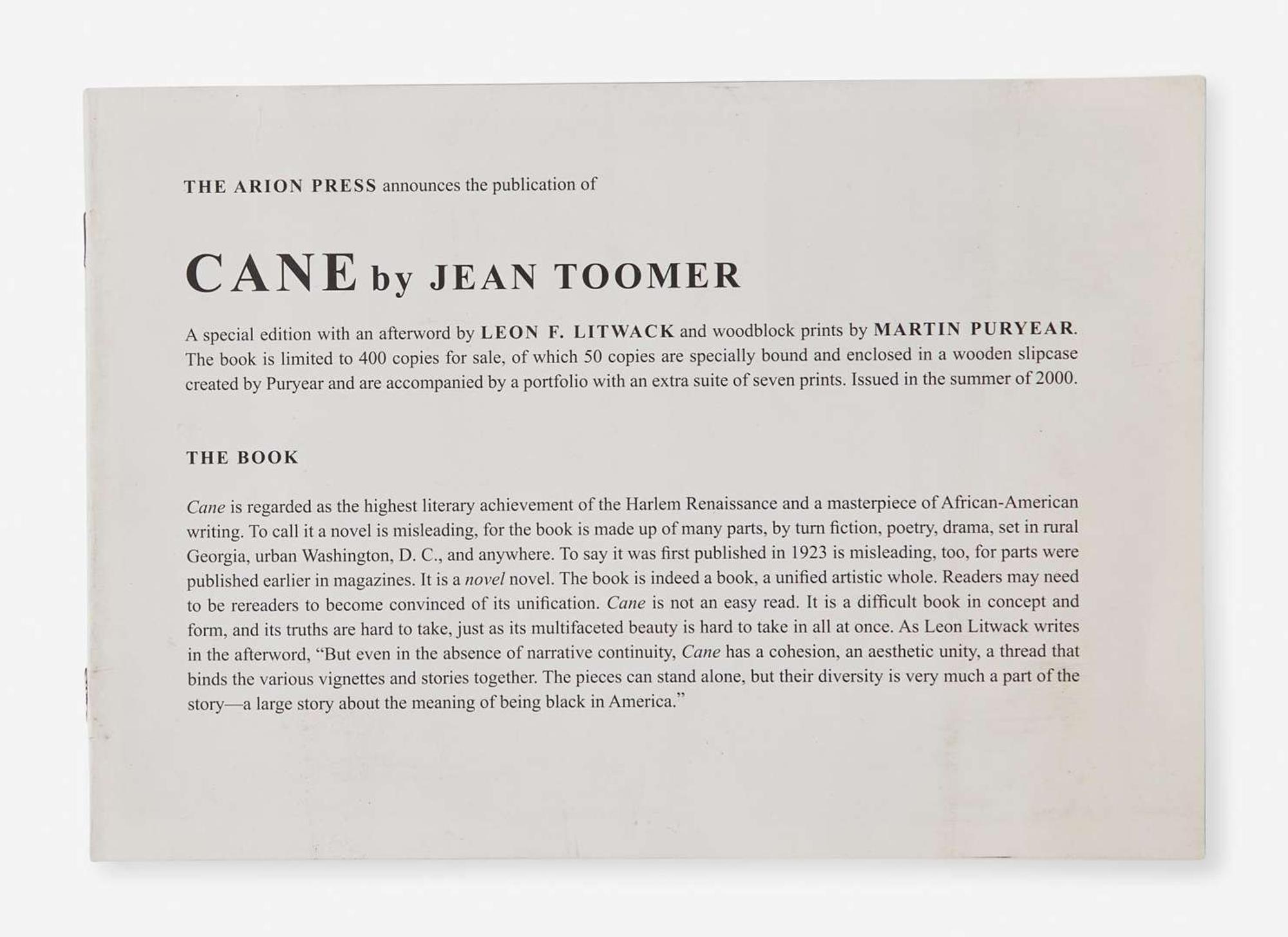 [Art] Toomer, Jean, and Martin Puryear: Cane