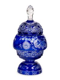 A Cobalt Cut-to-Clear Glass Jar and Cover