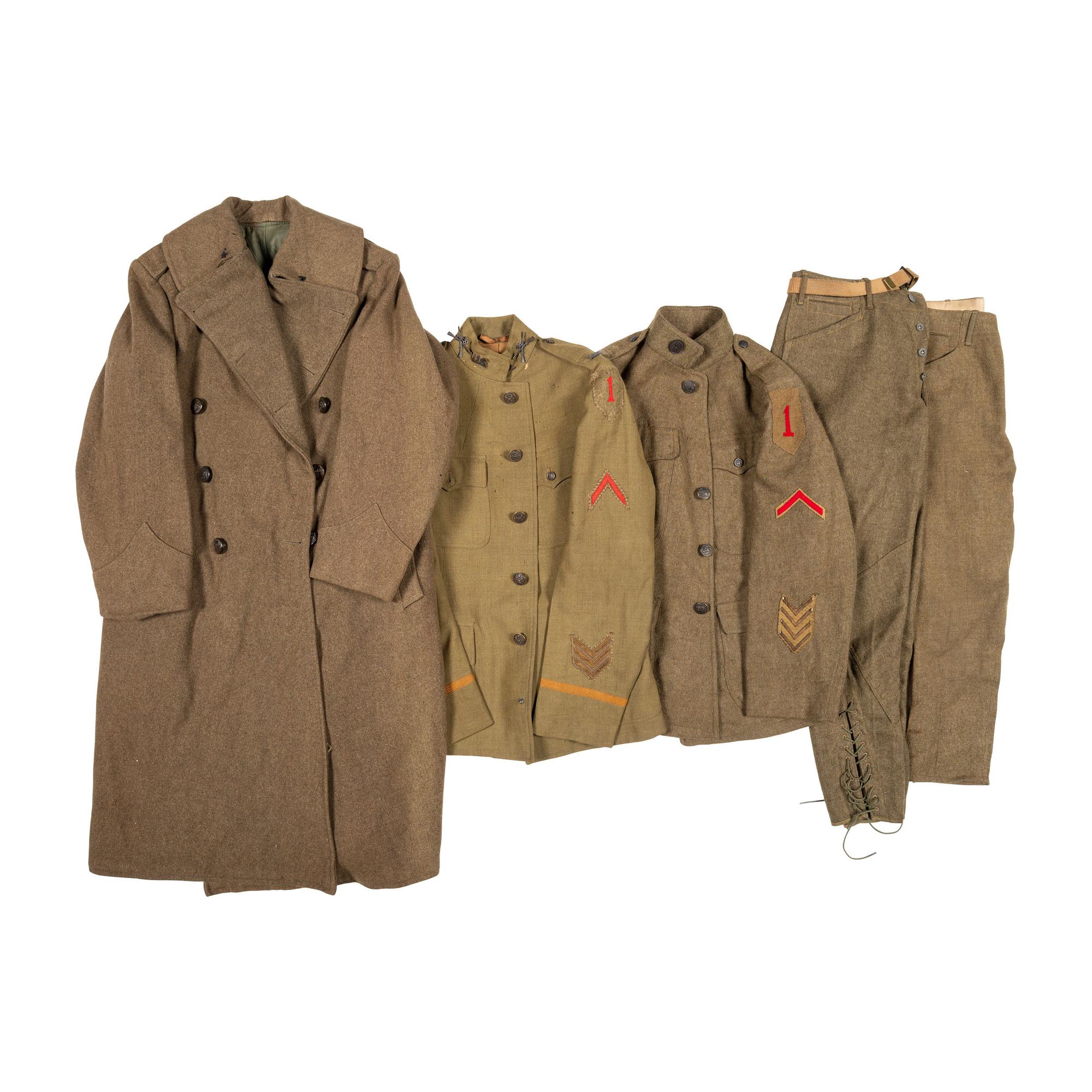 Group of WW1 1st Infantry Division 1917 Jackets and Greatcoat with Pants