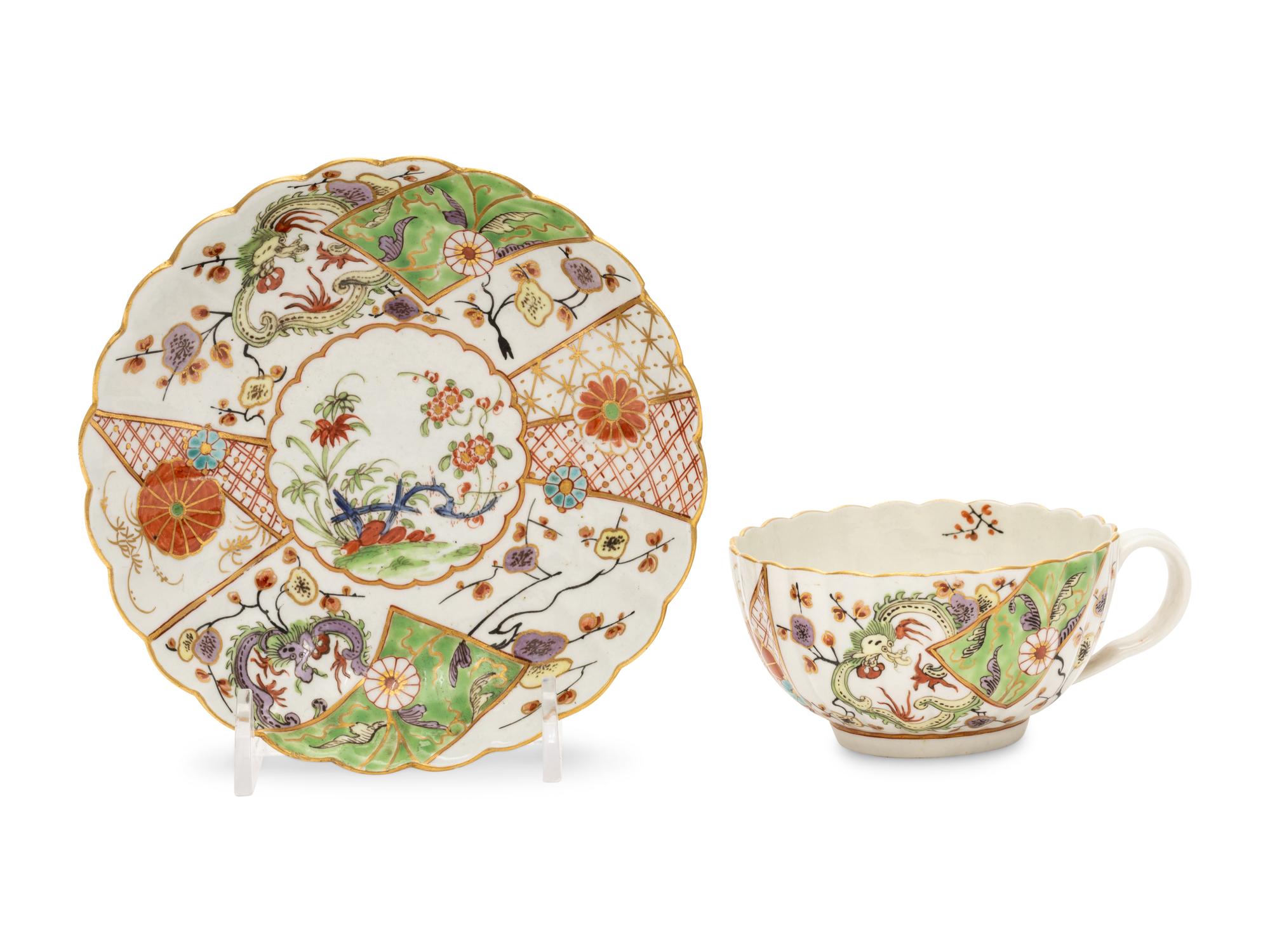 A Worcester Porcelain Teacup and Saucer