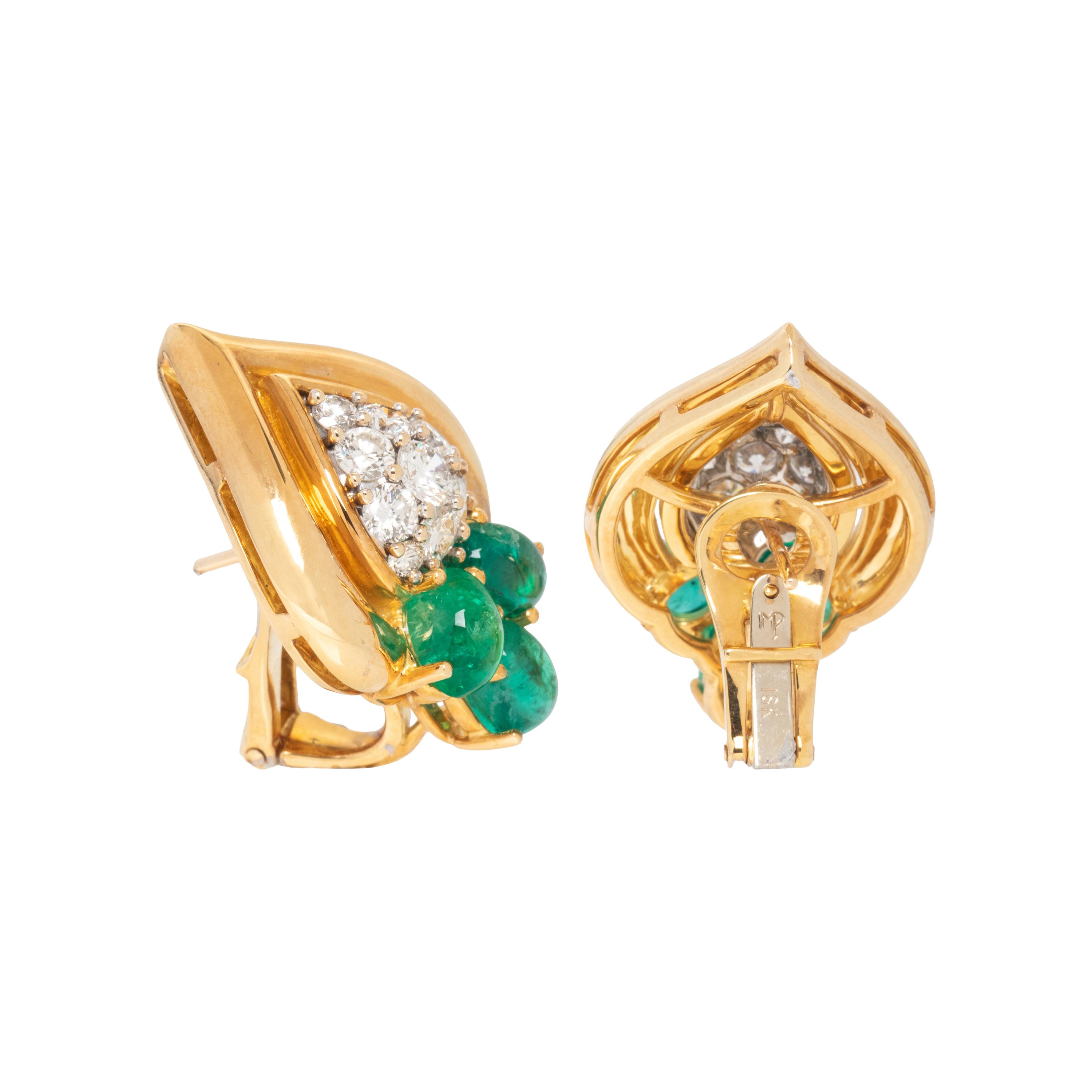 EMERALD, DIAMOND, AND YELLOW GOLD EARRINGS