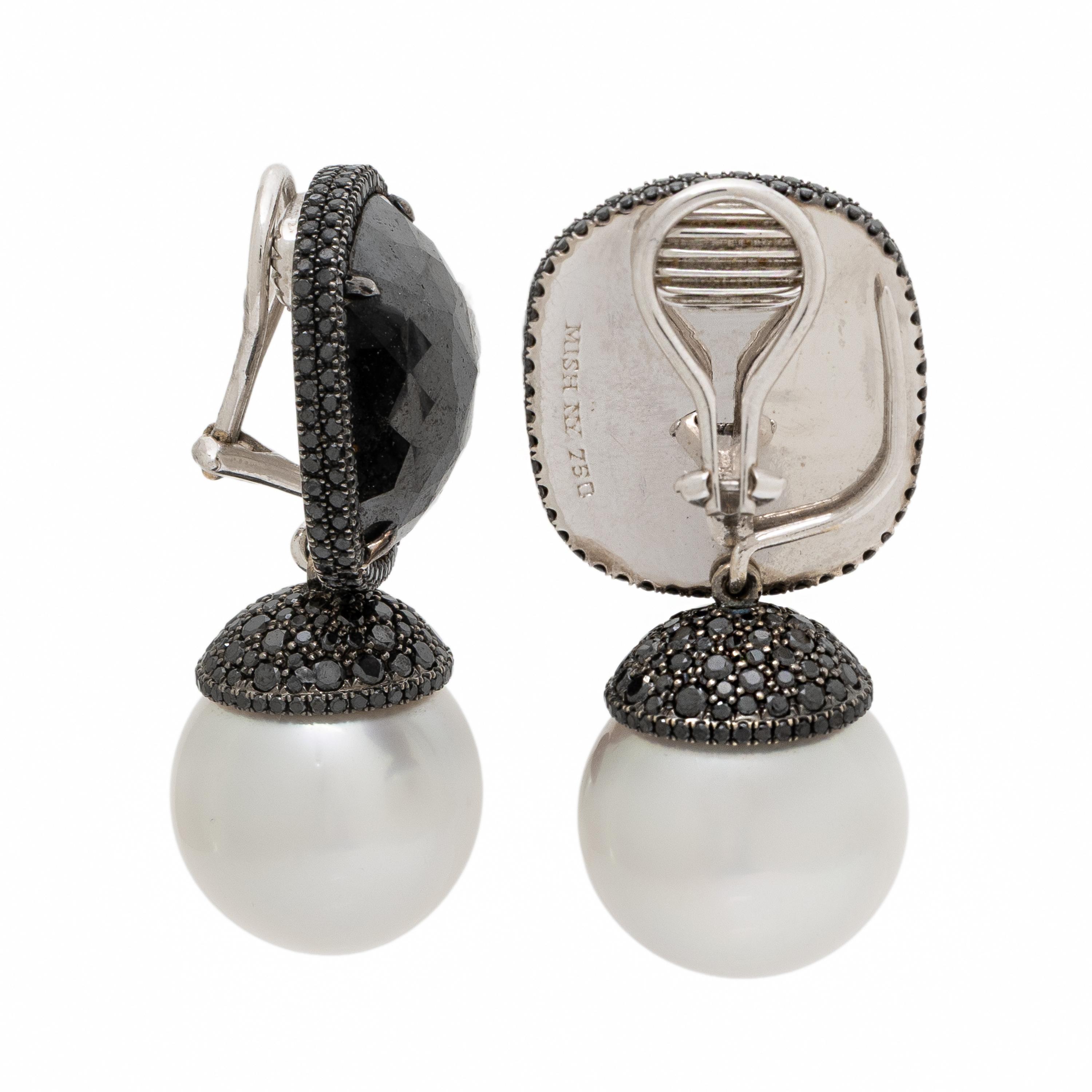 Mish, Cultured Pearl and Black Diamond Earrings