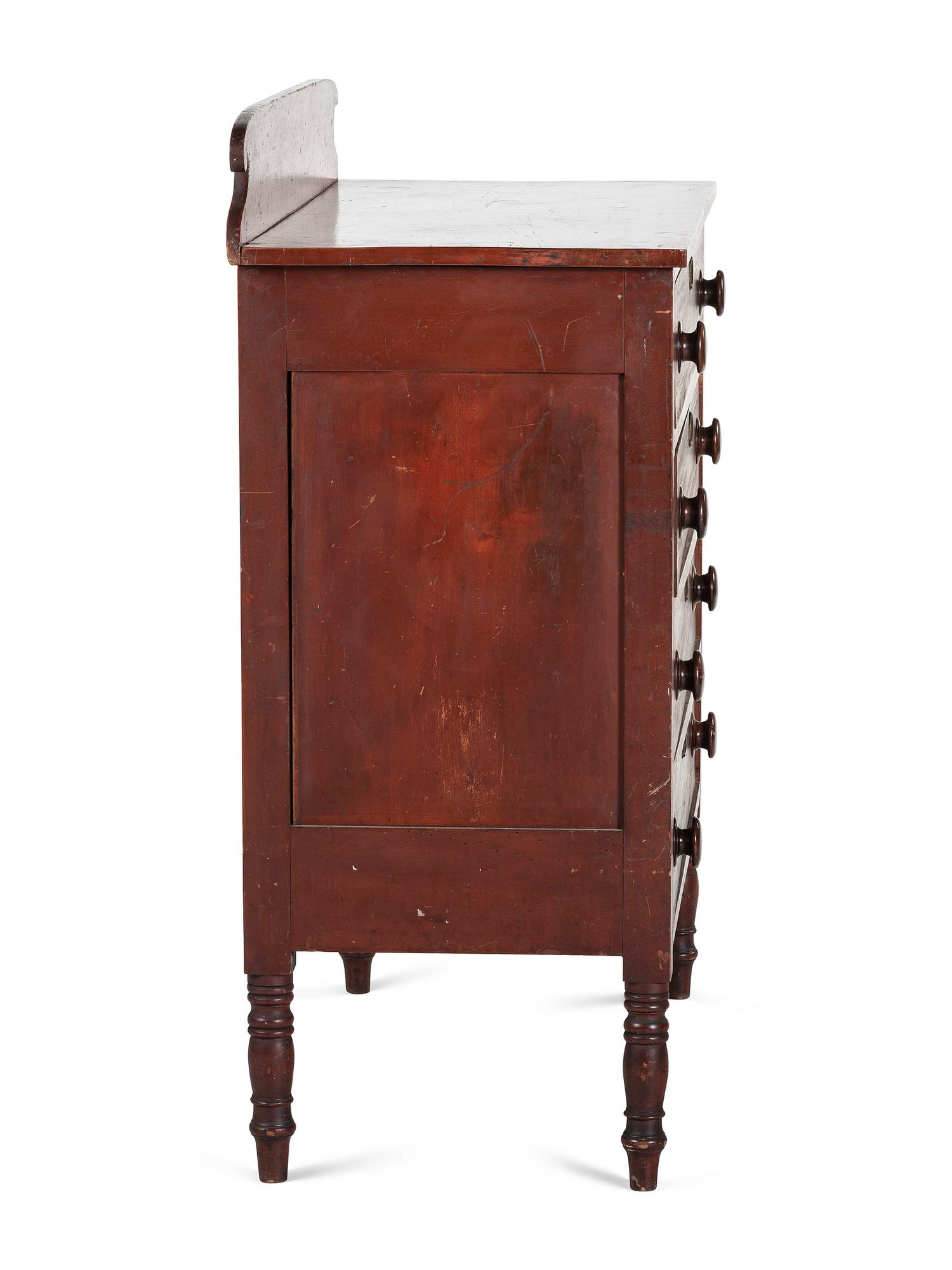 A Late Federal Red-Stained Maple and Walnut Veneered Chest of Drawers