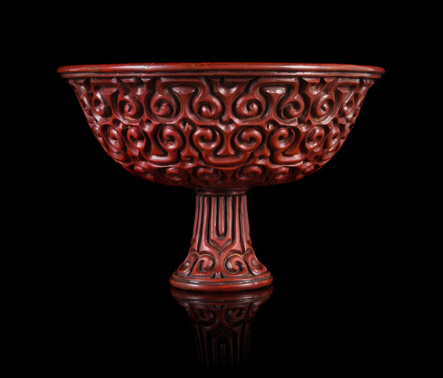 A Tixi Cinnabar Lacquer Stembowl Height 4 1/4 inches. — MING DYNASTY