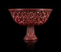 A Tixi Cinnabar Lacquer Stembowl Height 4 1/4 inches. — MING DYNASTY