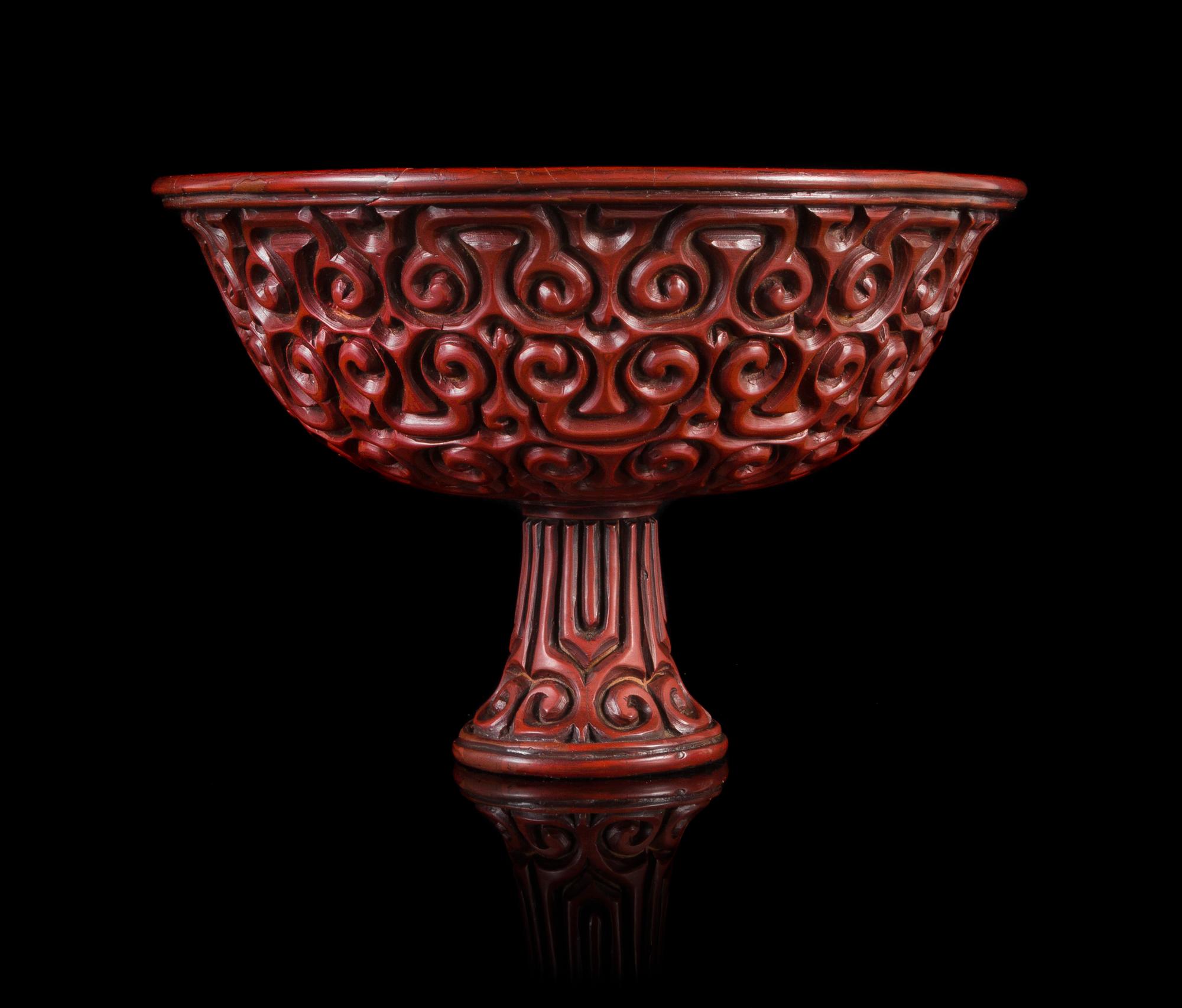 A Tixi Cinnabar Lacquer Stembowl Height 4 1/4 inches. — MING DYNASTY