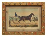 A Hand-Colored Lithograph Depicting Race Horse "Ripton" and Trotter