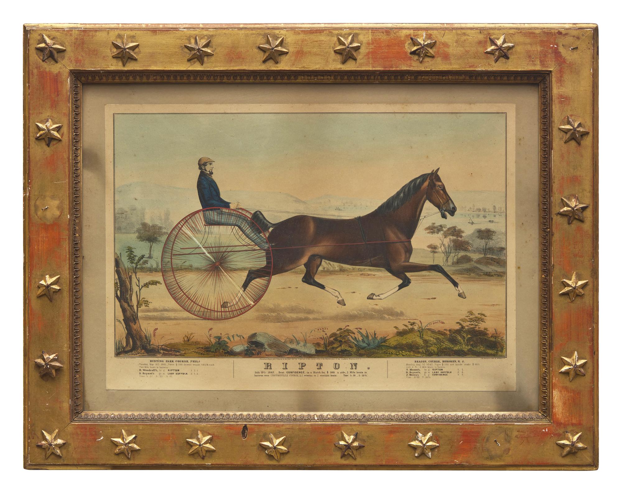 A Hand-Colored Lithograph Depicting Race Horse "Ripton" and Trotter