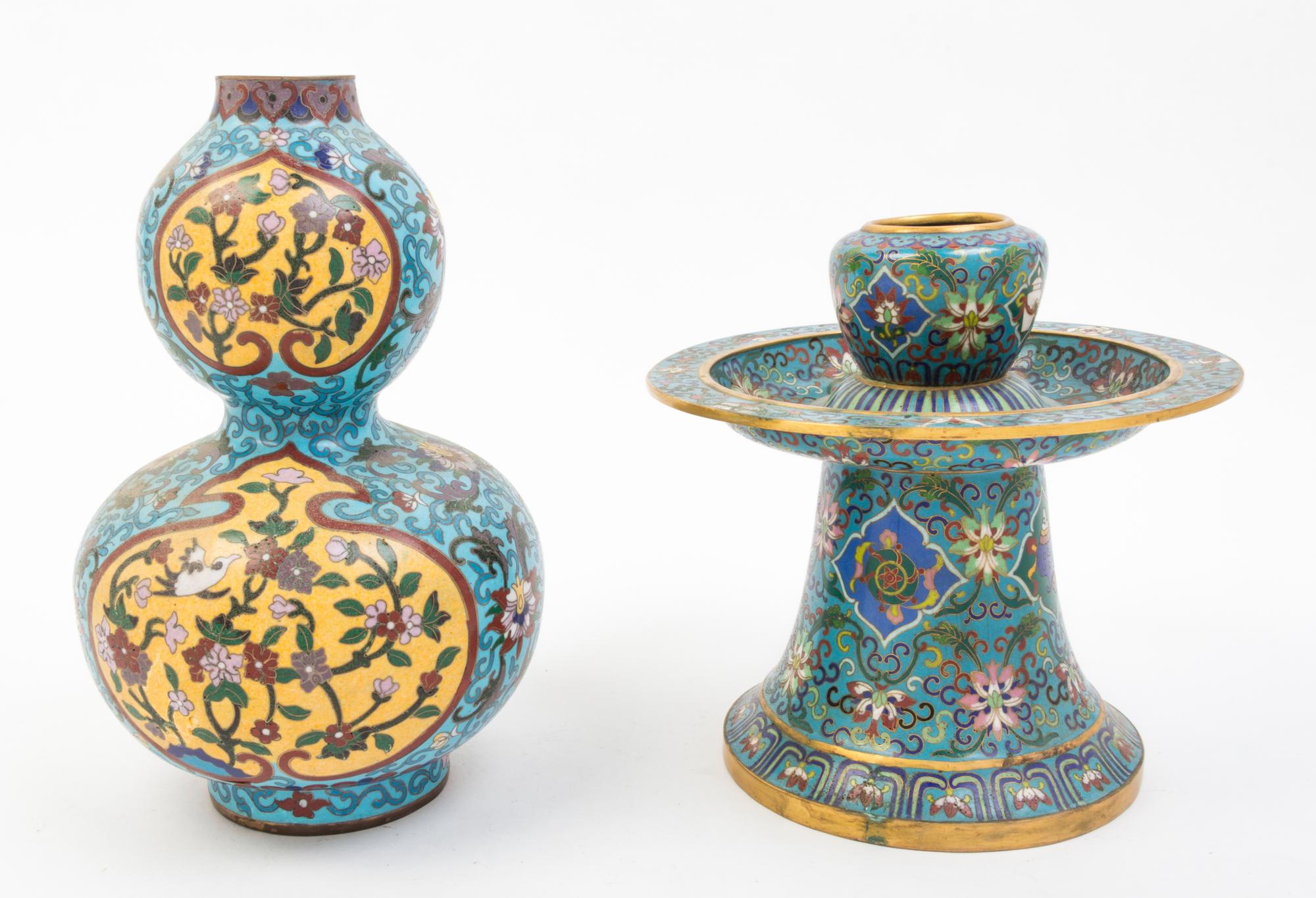 A Group of Cloisonne Articles Height of tallest 15 1/8 inches.
