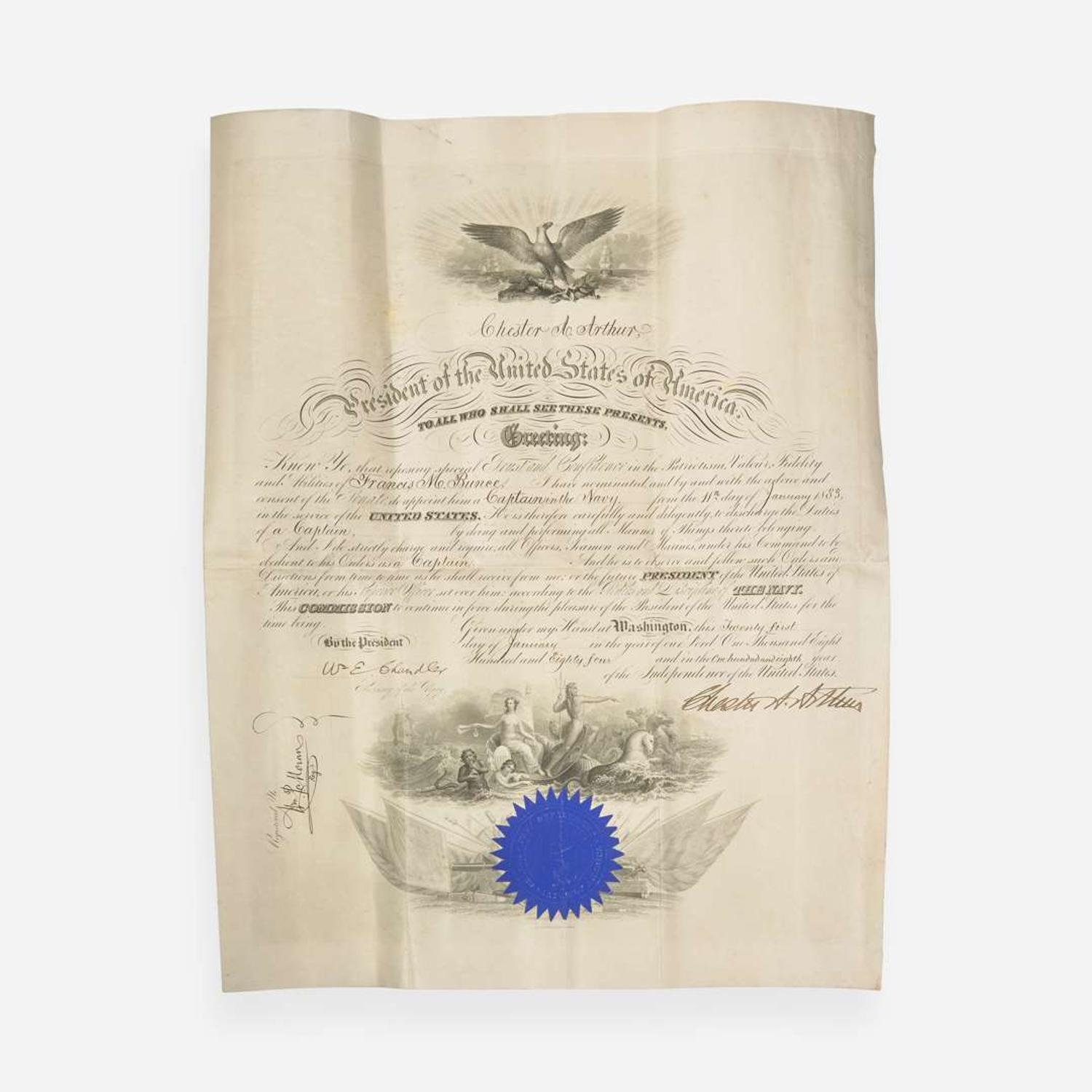 [Presidential] [Bunce, Francis M.] Arthur, Chester A. Signed Military Commission
