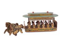 A R. Bliss Manufacturing Columbian Exposition Lithograph Paper on Wood Toy Horse-Drawn Trolley