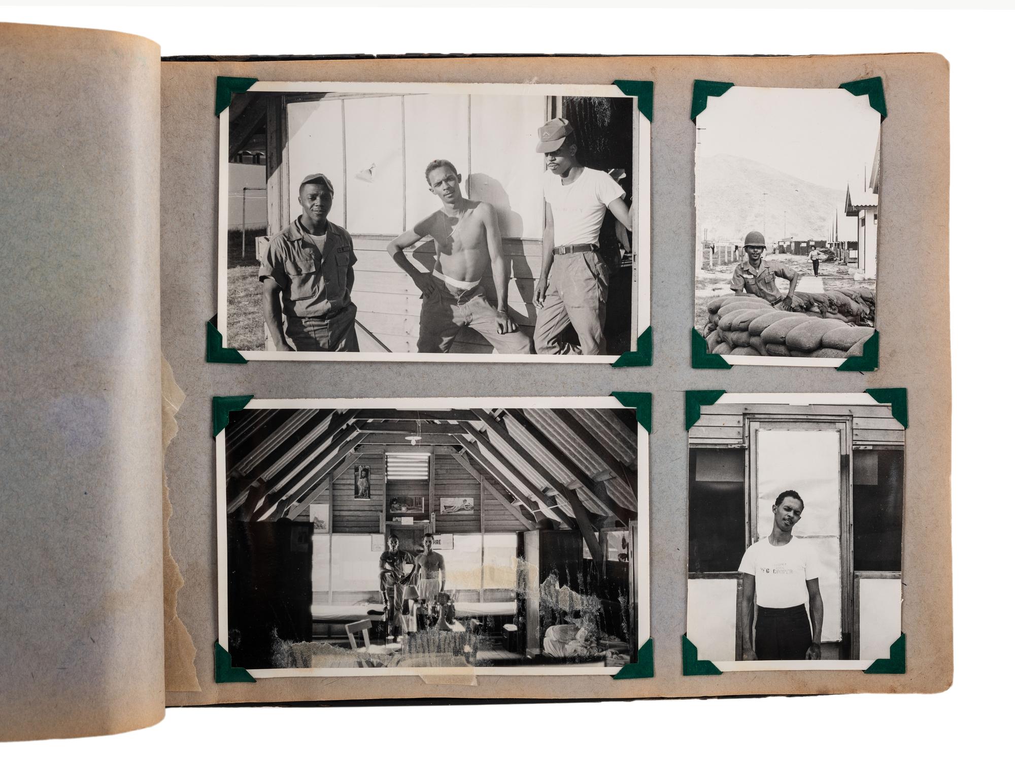 [VIETNAM]. Photo album and accompanying paperwork identified to African American US Army Sergeant Howard L. Cooper. Ca 1960s.