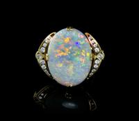 A Yellow Gold, Opal and Diamond Ring, 4.80 dwts.