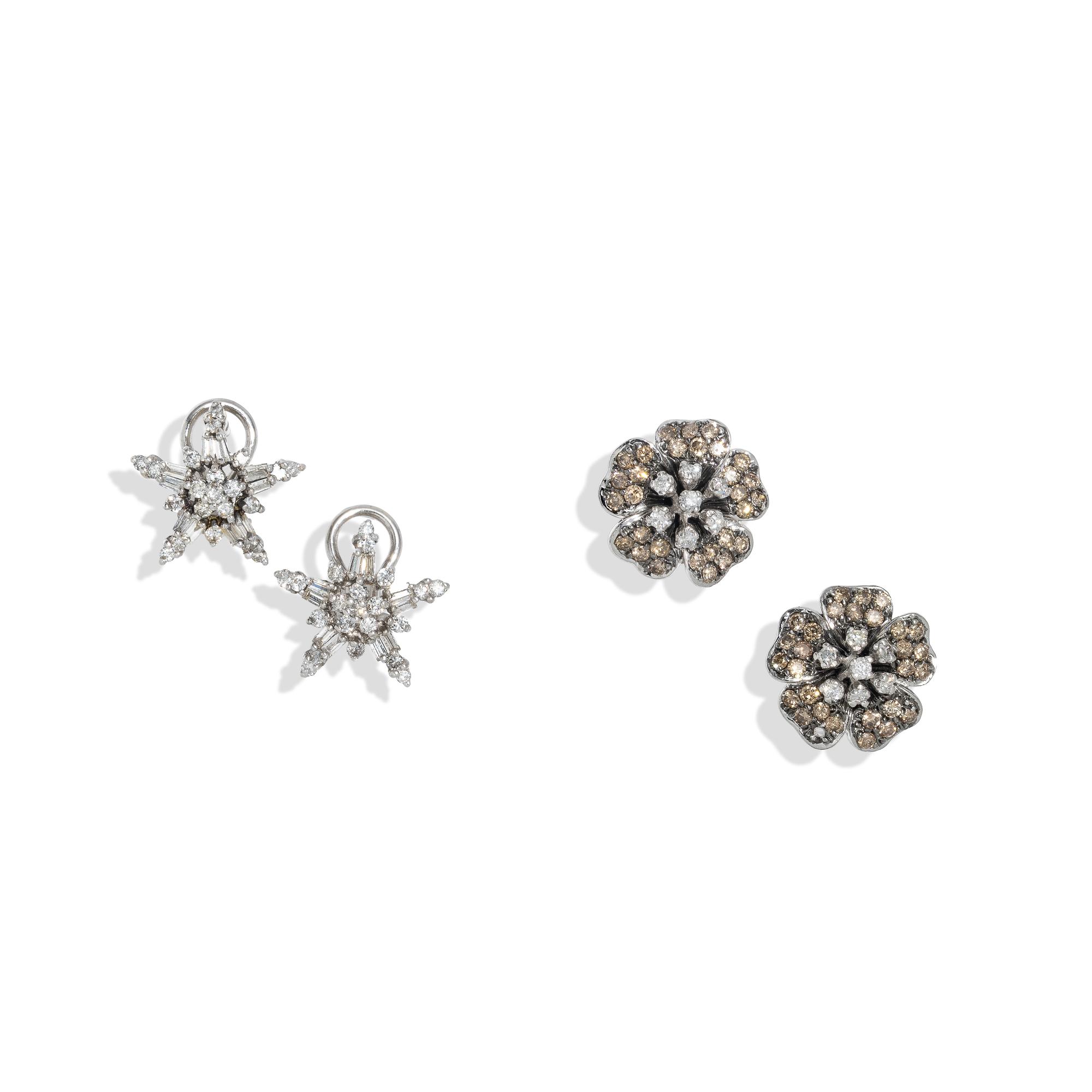 TWO PAIRS OF DIAMOND AND WHITE GOLD EARRINGS