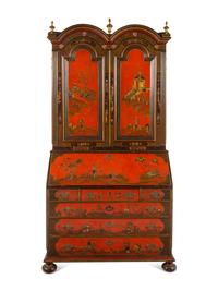 A George I Style Red, Gilt and Polychrome Japanned Bureau Cabinet