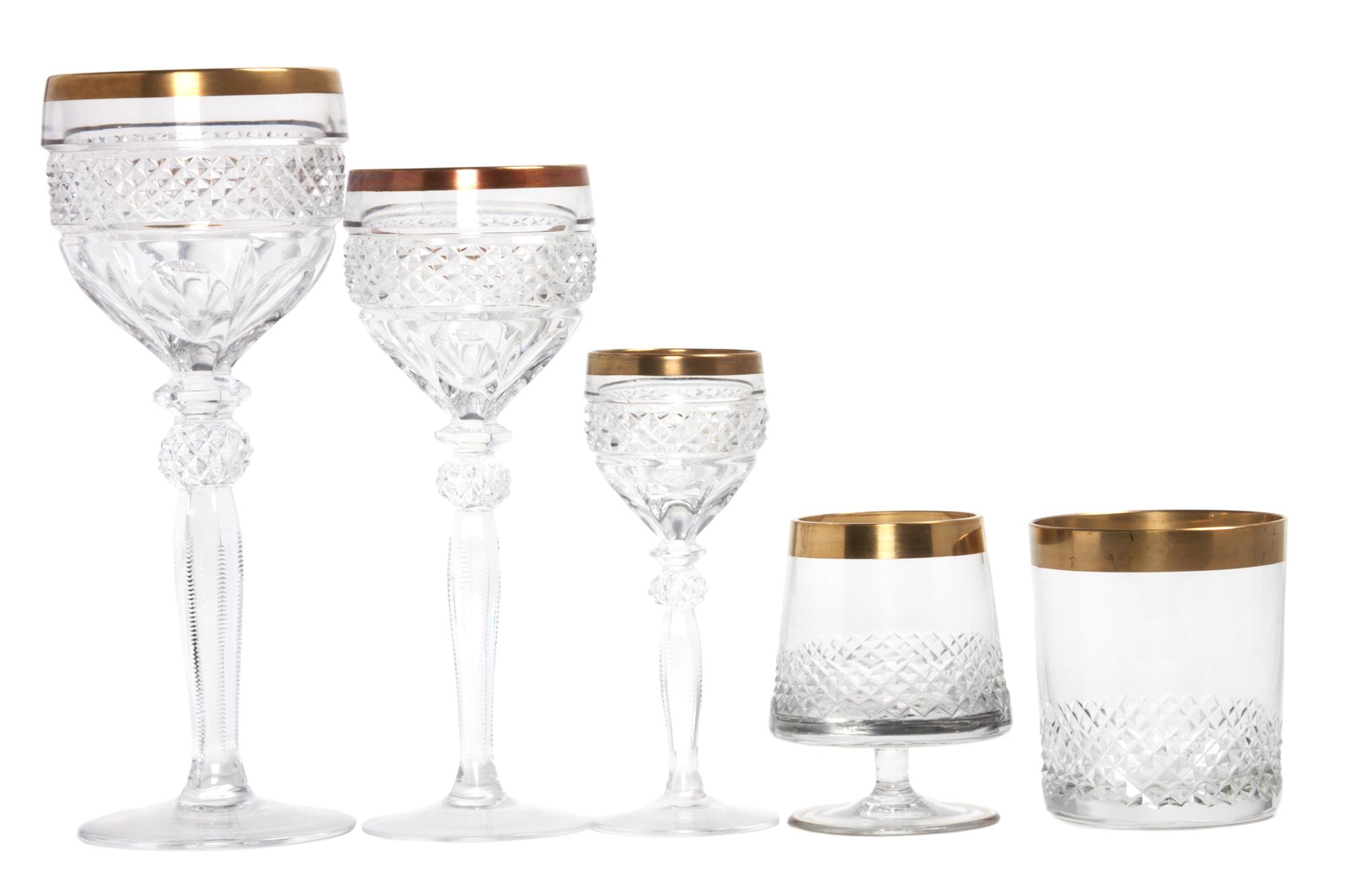 A Cut Glass Stemware Set Height of first 8 inches.
