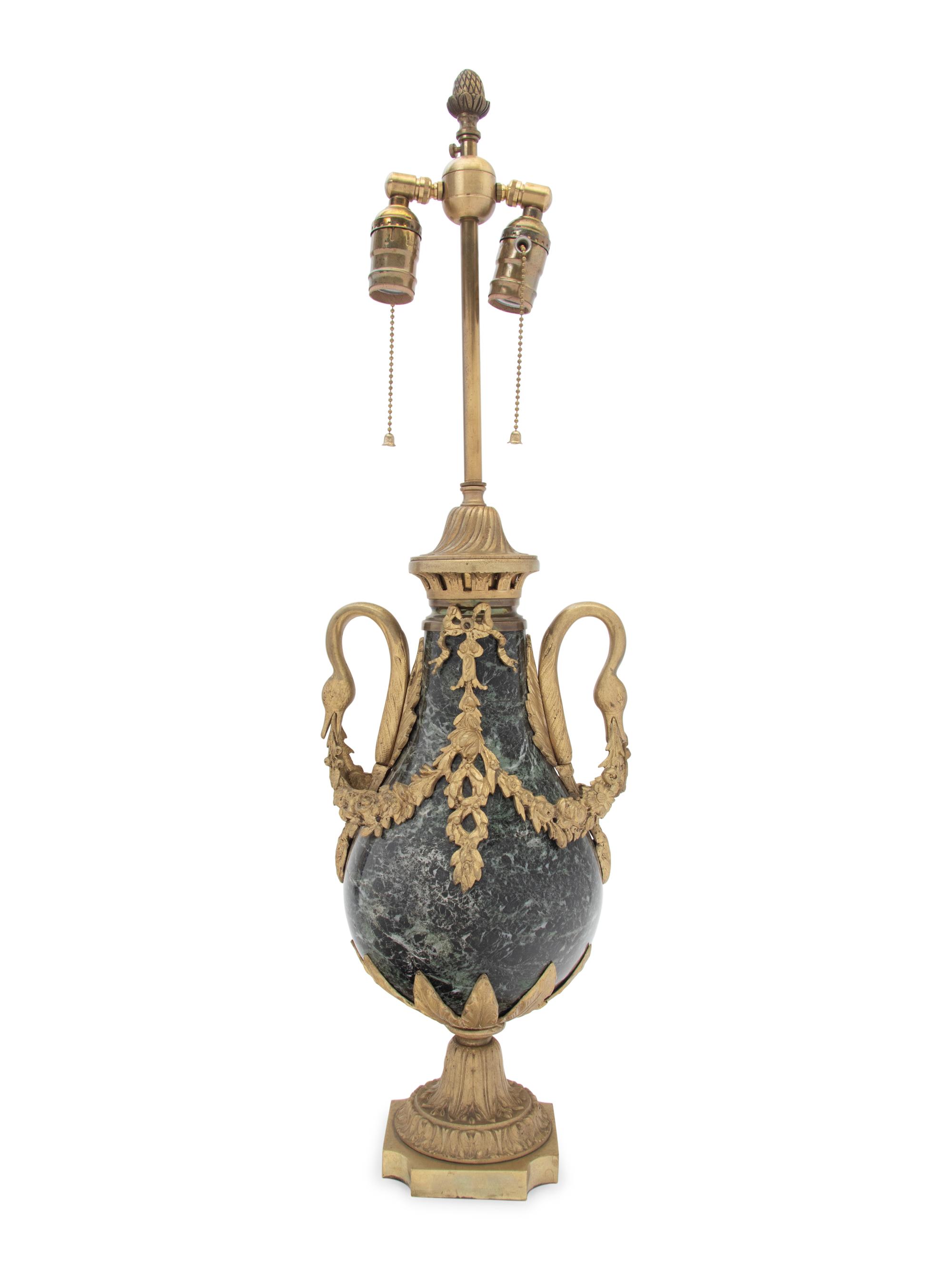 A French Gilt Bronze and Marble Urn Mounted as a Lamp