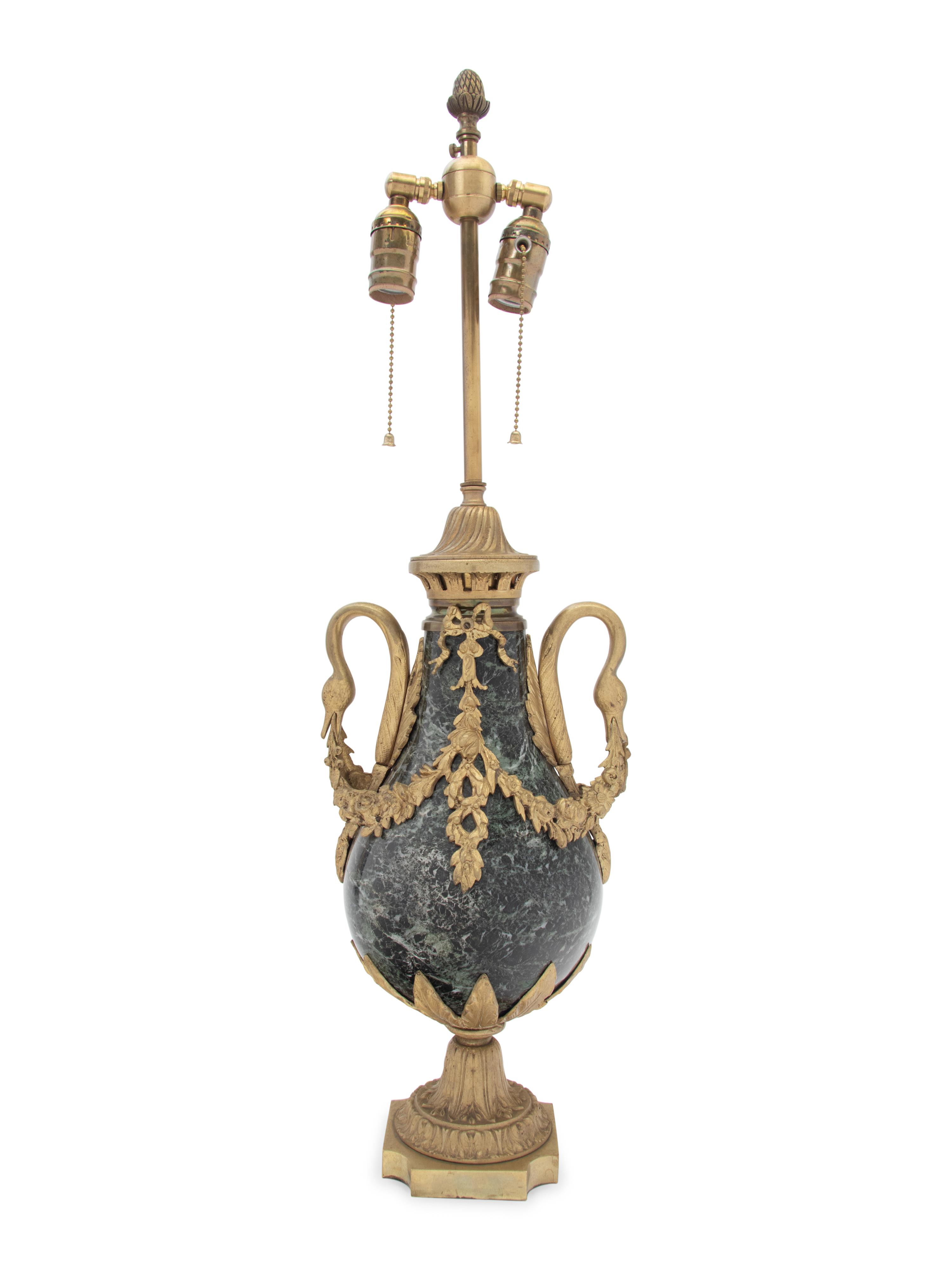 A French Gilt Bronze and Marble Urn Mounted as a Lamp