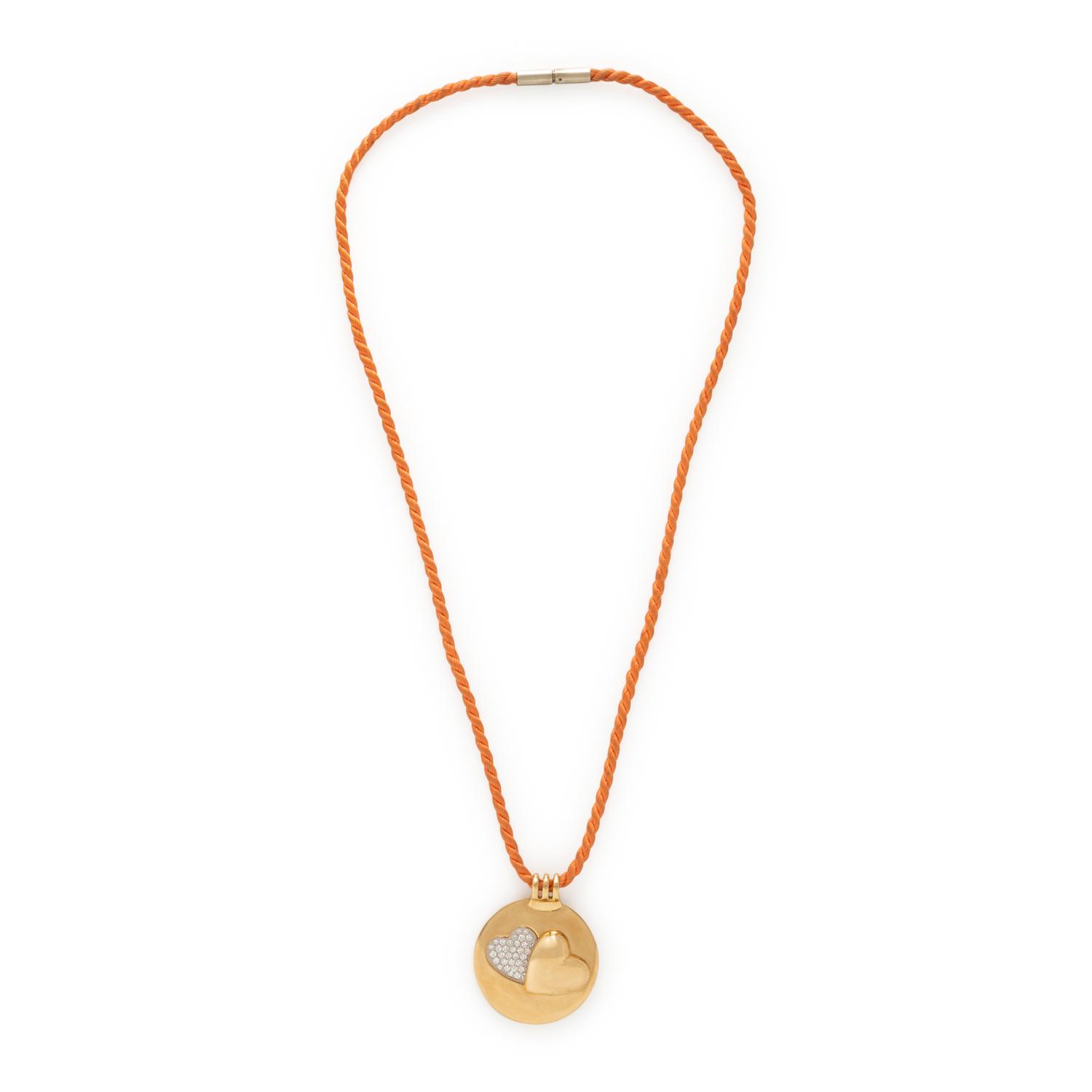 Mauboussin, Yellow Gold and Diamond Heart Pendant with Silk Cord