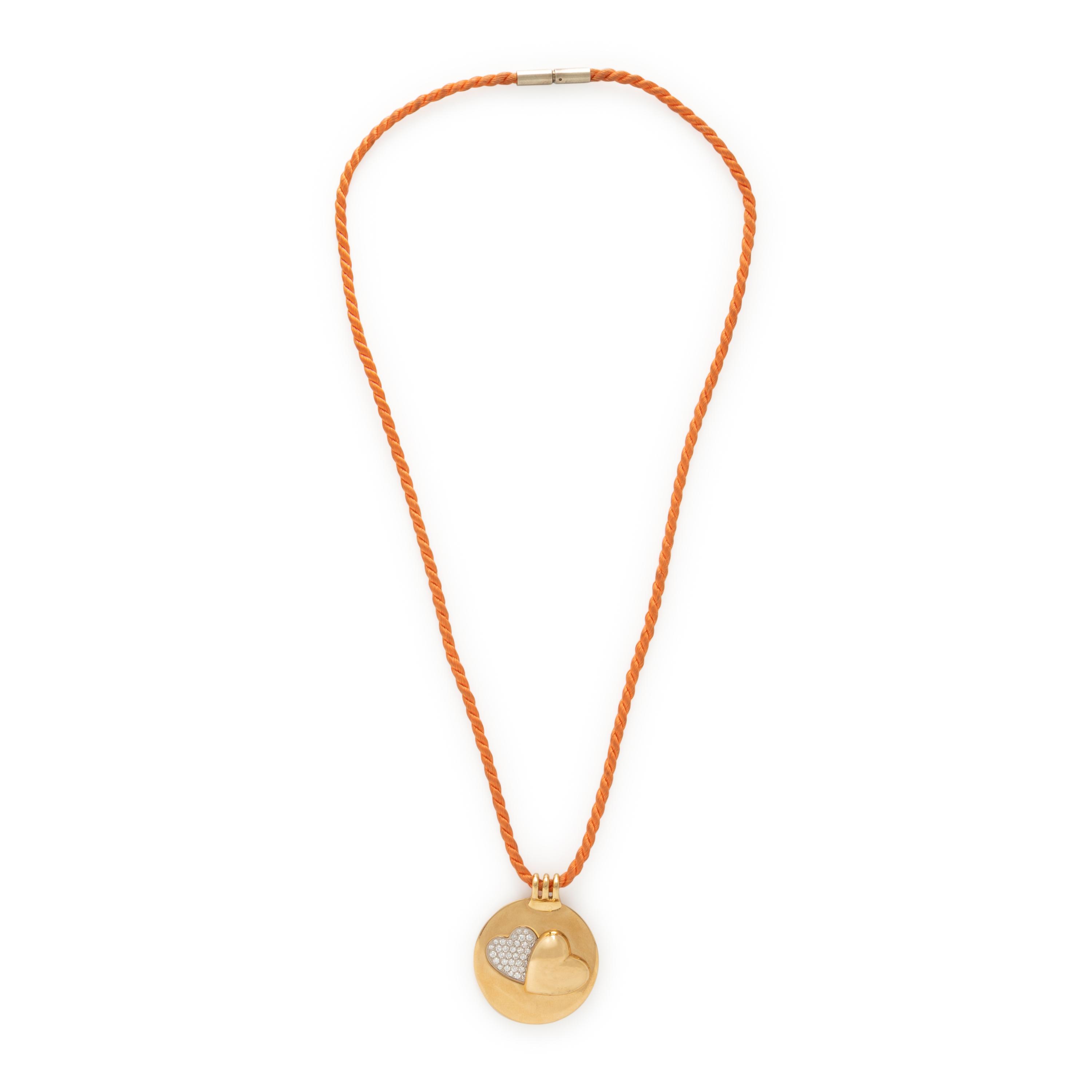Mauboussin, Yellow Gold and Diamond Heart Pendant with Silk Cord