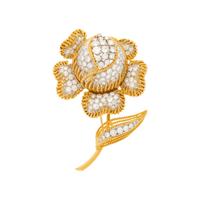 BICOLOR GOLD AND DIAMOND FLOWER BROOCH