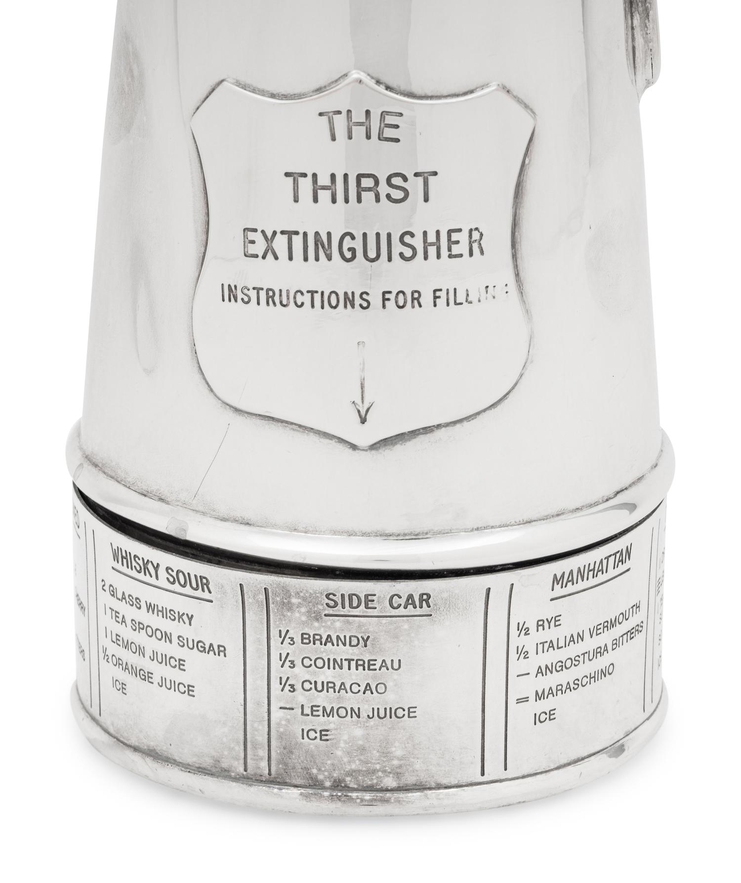 An English Silver-Plate The Thirst Extinguisher Cocktail Shaker
