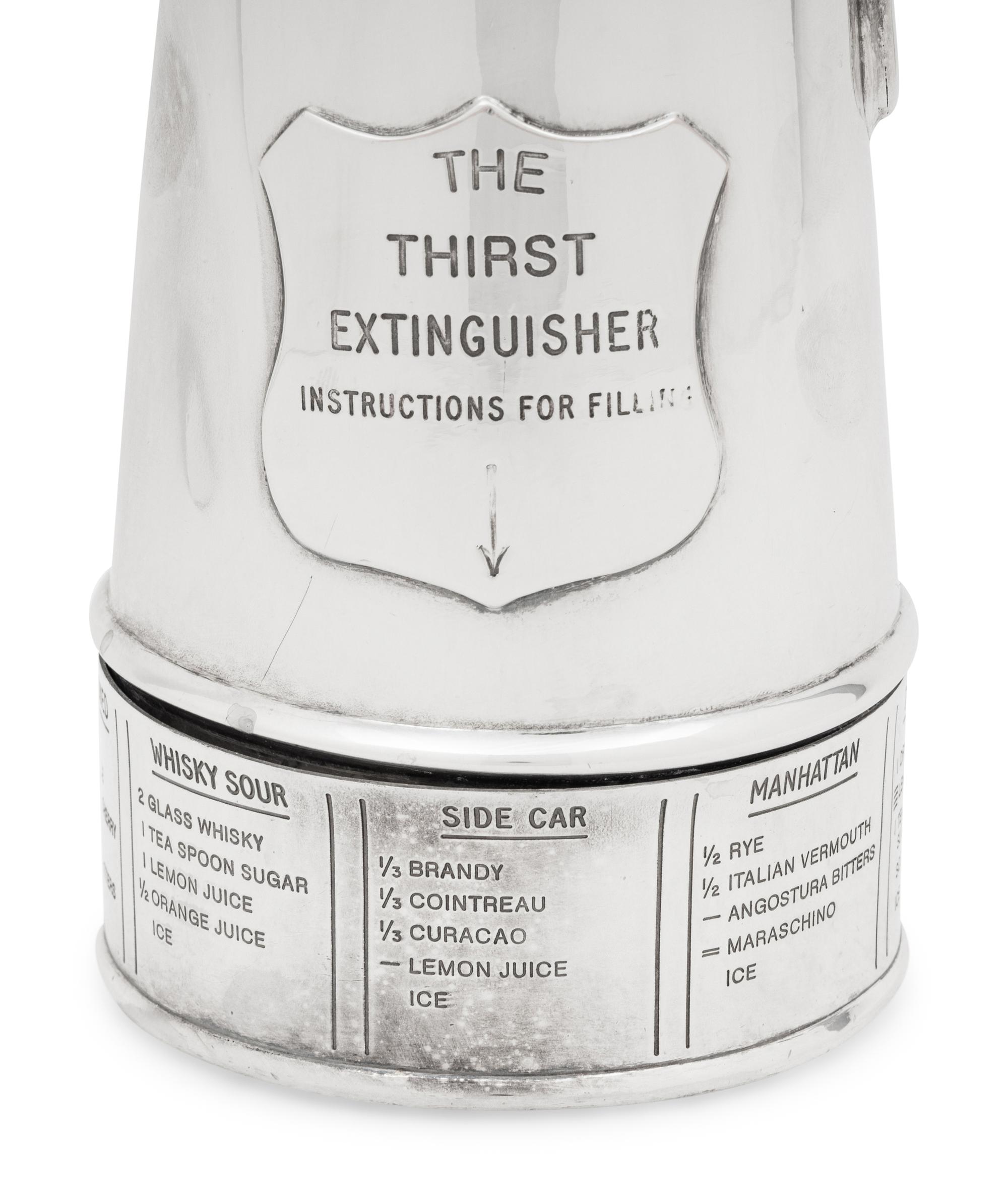 An English Silver-Plate The Thirst Extinguisher Cocktail Shaker