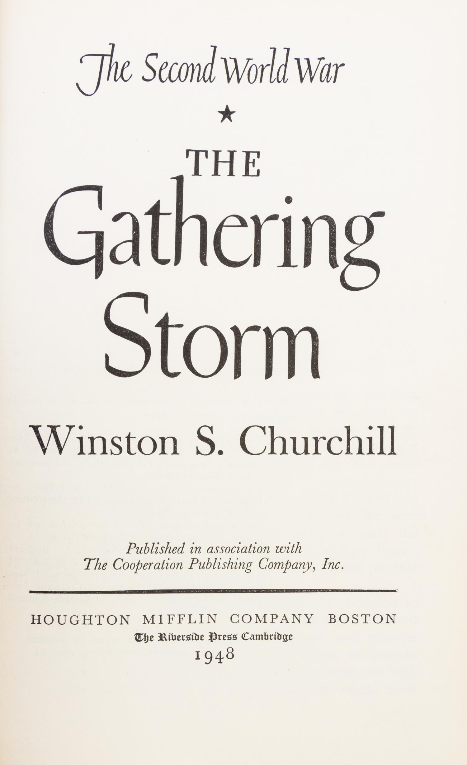 CHURCHILL, WINSTON. The Second World War. Boston, 1948-1953. 6 vols. 8vo,