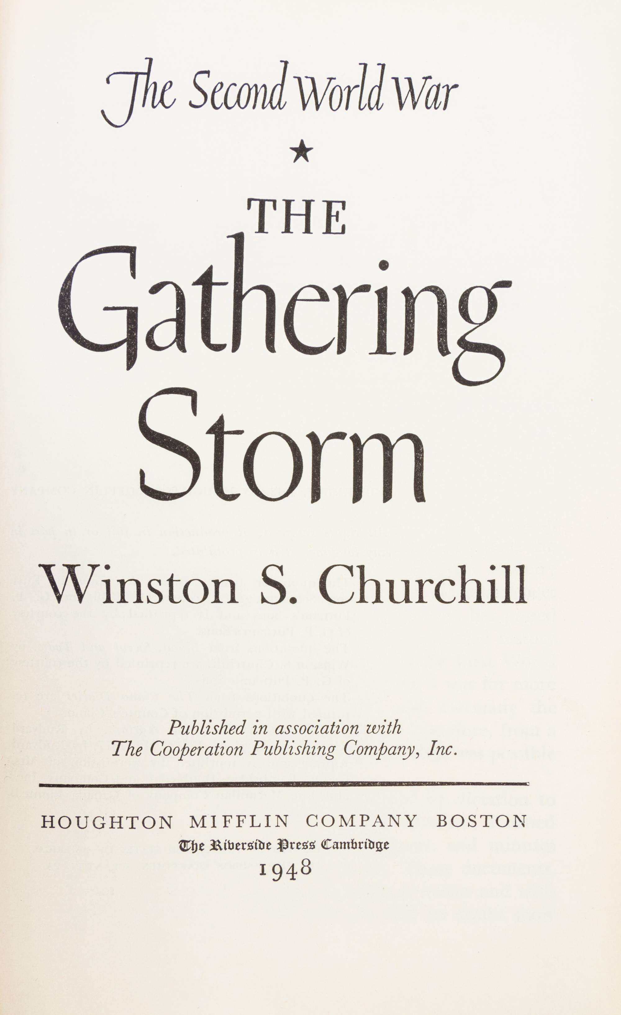 CHURCHILL, WINSTON. The Second World War. Boston, 1948-1953. 6 vols. 8vo,