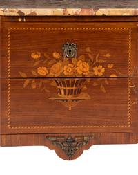 A Louis XV/XVI Transitional Style Marquetry Marble-Top Commode