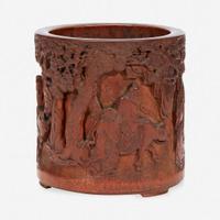 A Chinese carved bamboo brush holder 竹雕笔筒 Qing Dynasty ?