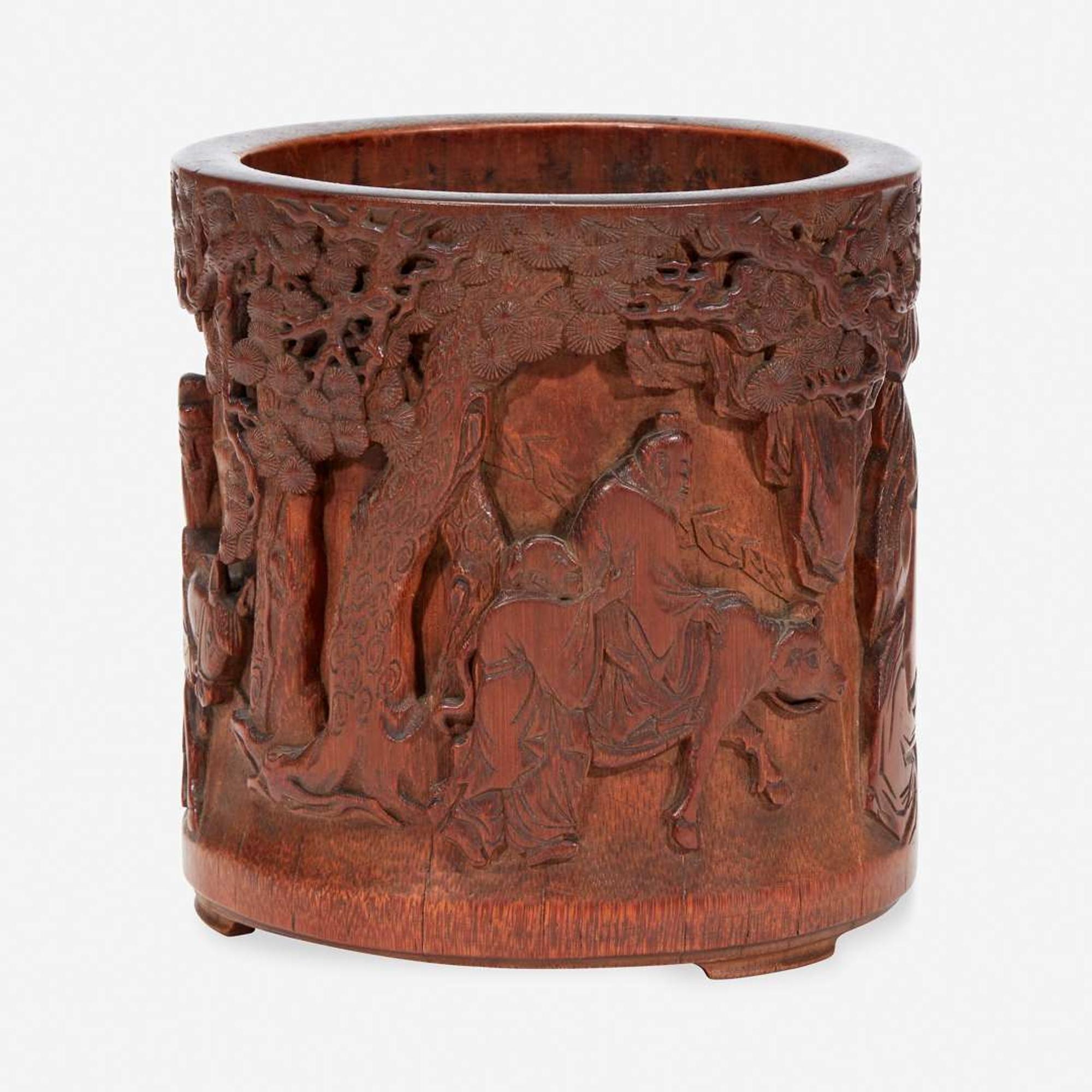 A Chinese carved bamboo brush holder 竹雕笔筒 Qing Dynasty ?