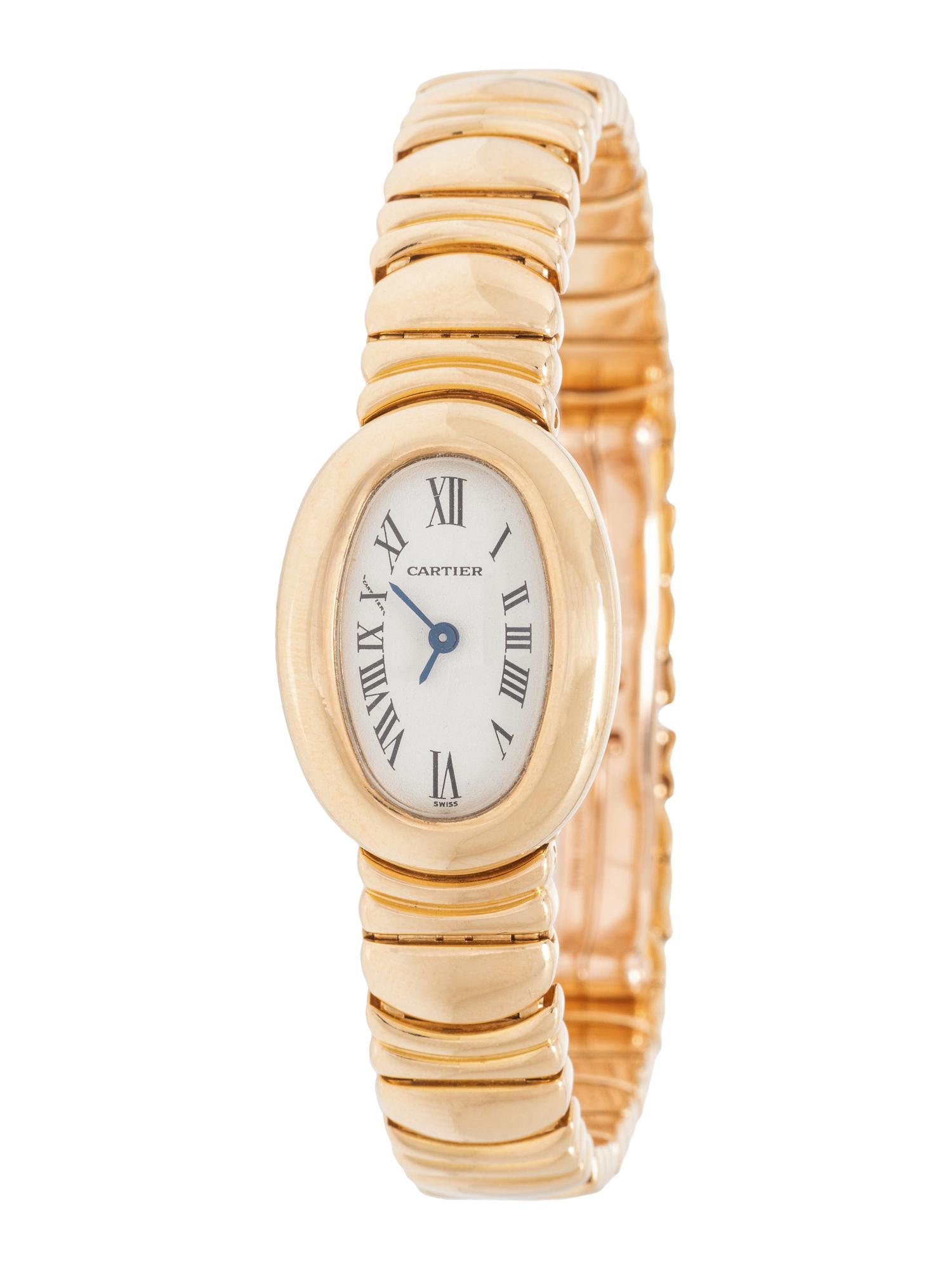 CARTIER, REF. 1960 18K YELLOW GOLD 'BAIGNOIRE' WRISTWATCH