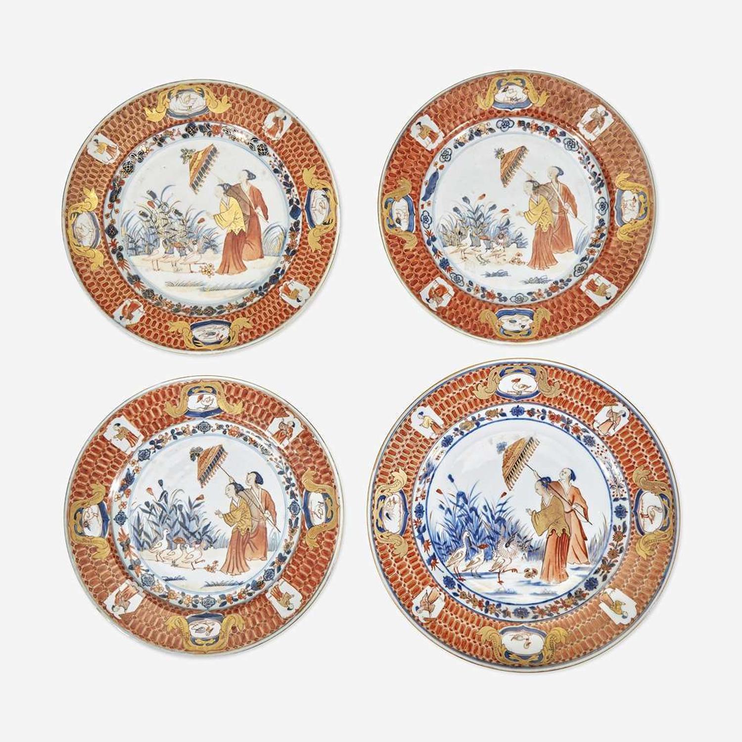 Four Chinese Imari Plates in the ‘Dames au Parasol’ Pattern 18th century