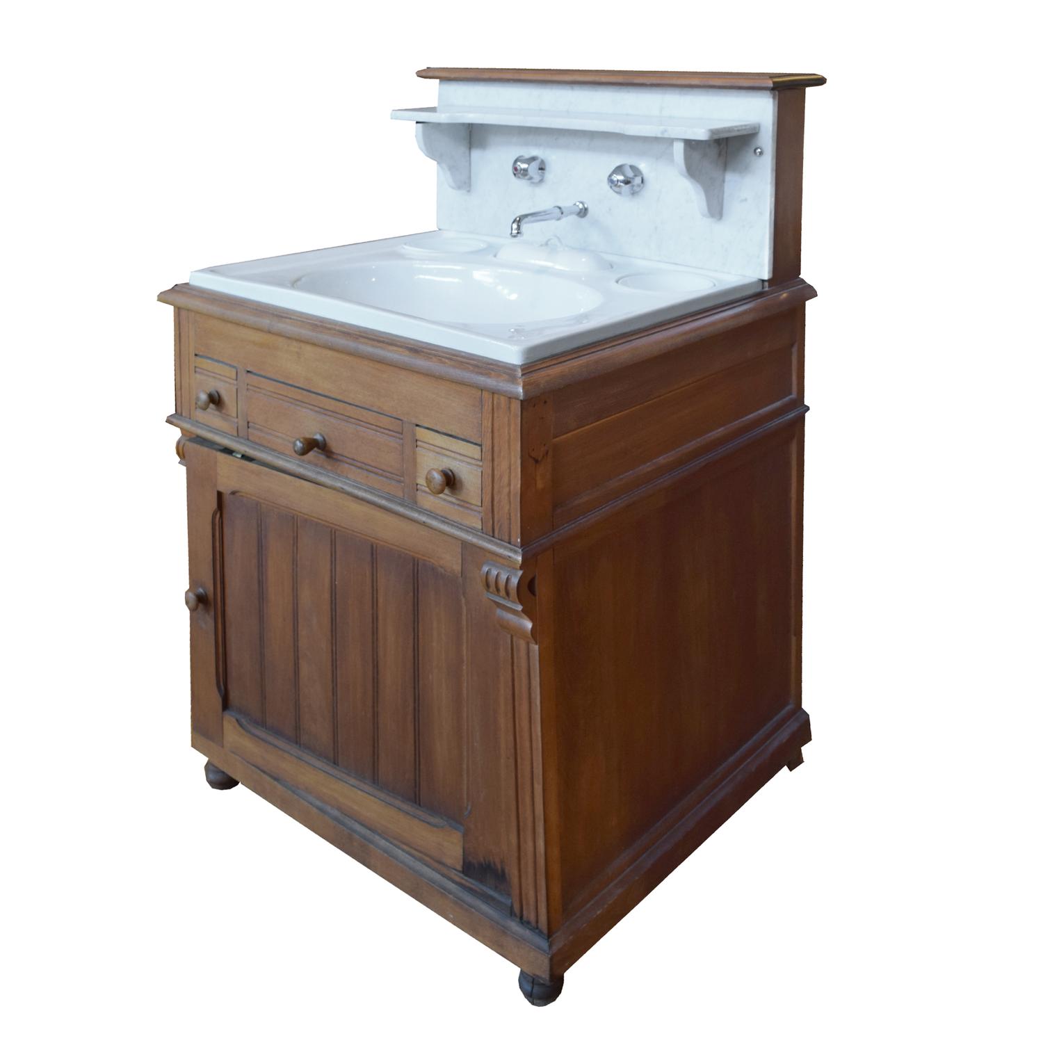 A Wood and Marble Wash Stand/Commode 27" W x 25" D x 44" H — France