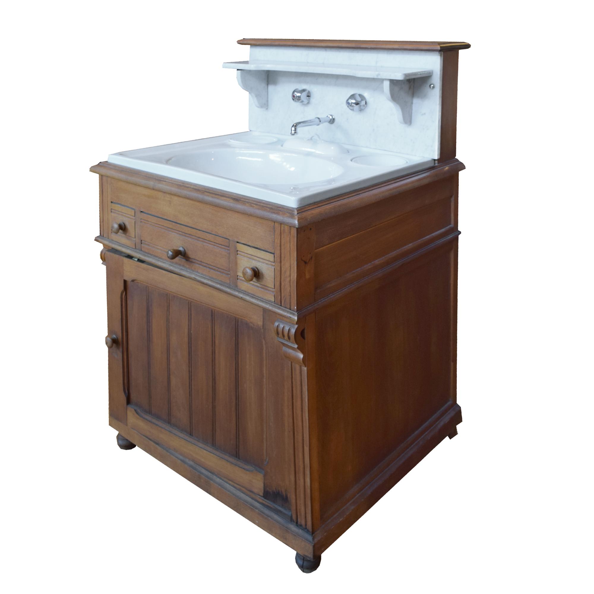 A Wood and Marble Wash Stand/Commode 27" W x 25" D x 44" H — France