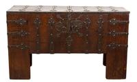 A German Gothic Iron-Mounted Oak Chest "Stollentruhe" Height 34 x length 59 x depth 20 1/2 inches. — WESTPHALIA, CIRCA 1500