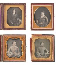 [EARLY PHOTOGRAPHY]. 18 sixth plate daguerreotypes of women with books, incl. one by BOGARDUS, NY.