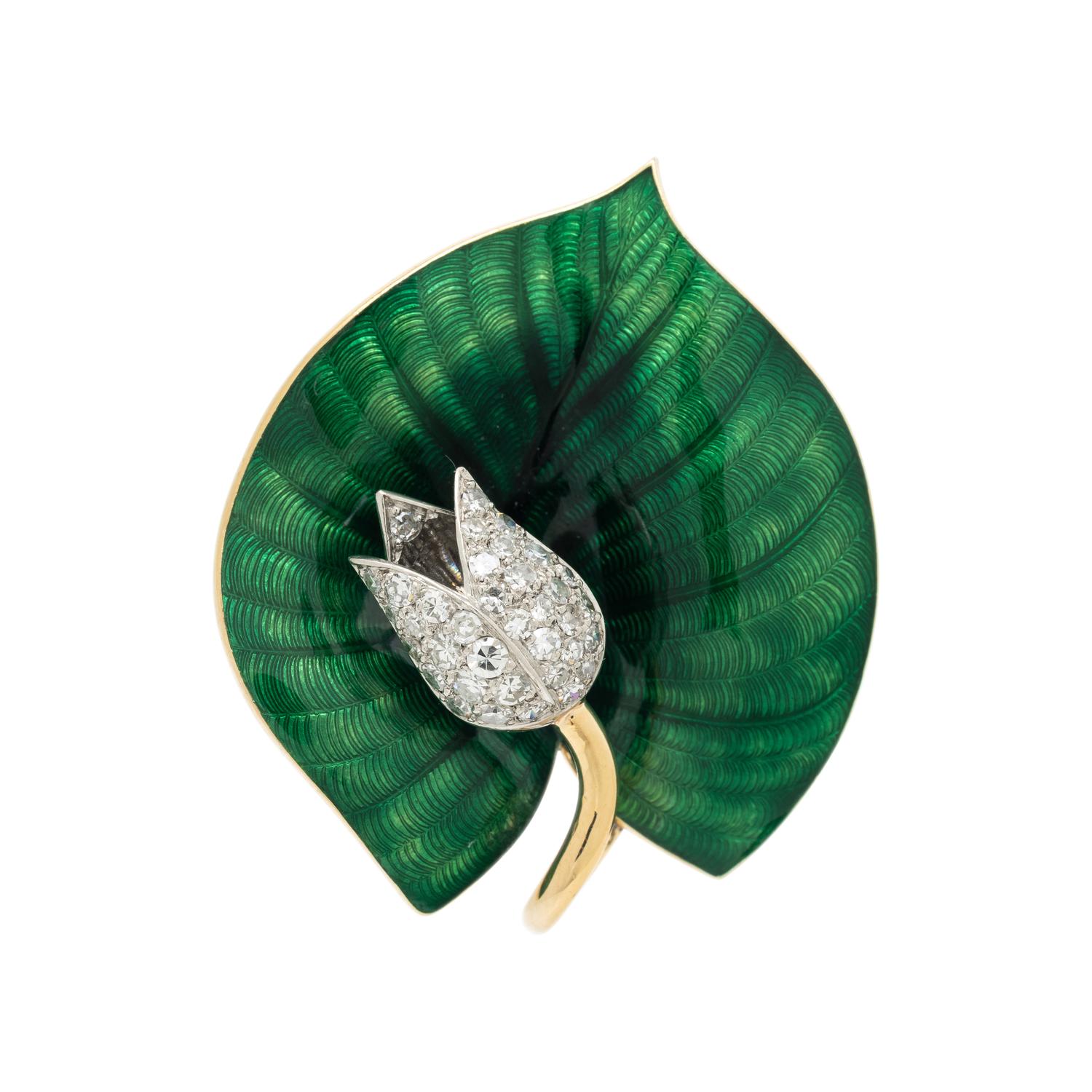 BOUCHERON, DIAMOND AND ENAMEL FLOWER BROOCH
