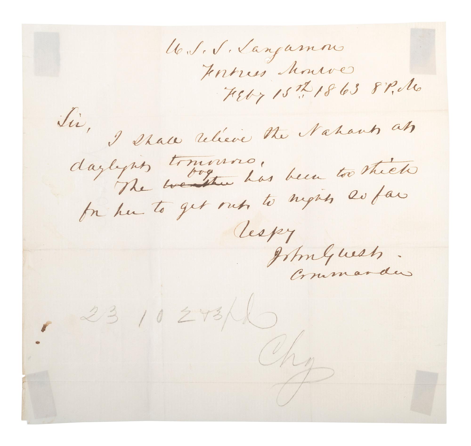 [CIVIL WAR - NAVY]. A group of documents related to the South Atlantic Blockading Squadron with South Carolina interest, including:
