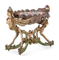 A Venetian Figural Carved and Polychrome Decorated Wood Cradle