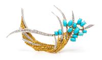A Gold, Turquoise and Diamond Brooch, 16.50 dwts.