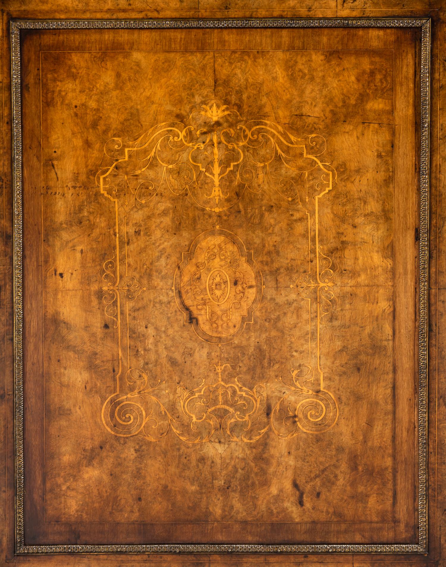 An English Gilt Metal Mounted Walnut and Marquetry Serving Cabinet