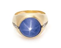 A Yellow Gold, Sri Lanka Star Sapphire and Diamond Ring, 13.90 dwts.